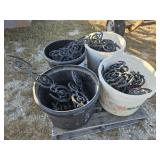 Lot of 5 Buckets of Decorative Iron Pieces