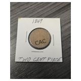 1869 United States Two Cent Piece in Sleeve