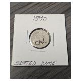 1890 United States Seated Dime in Sleeve