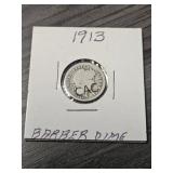 1913 United States Barber Dime in Sleeve
