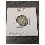 1865 United States 3 Cent Nickel in Sleeve