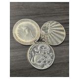Lot of 3 Assorted 1oz Silver Rounds