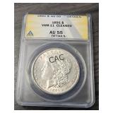 1891 AU 55 VAM-11 Cleaned Morgan Dollar ANACS