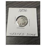 1856 United States Seated Liberty Dime in Sleeve