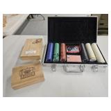 Box Lot of Poker Chips and Games