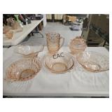 Box Lot of Assorted Vintage Pink Depression Glass