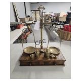 Vintage Brass/Wood Scale w/Weights