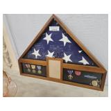 Wooden Framed Flag Holder w/Medals