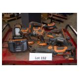 Lot of 9 Used Ridgid Tools and Battery Charger