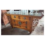 Chinese Altar Styled Sideboar W/Floral Carvings