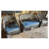 Vintage Wicker Set Two Chairs and Love Seat