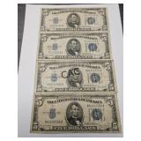 Lot of 4 - 1934D $5 Silver Certificates w/Blue