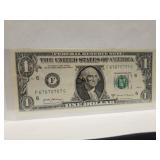 2017A $1 Federal Reserve Note w/Multiple 7
