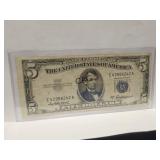 1953A $5 Silver Certificate w/Blue Seal