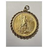 1908 $20 Saint Gaudens 1oz Gold Coin w/14K Rope