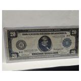 1914 $20 Federal Reserve "Horseblanket" Blue Sea