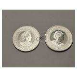 Lot of 2 Australian Kangaroo 1oz Silver Rounds