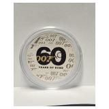 2022 Tuvalu 007 Bond 60 Years 1oz Silver Round in