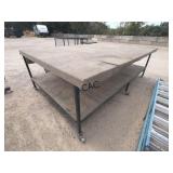 7'X7' Rolling Metal Framed Work Table w/Wood Top