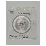 1993 Canadian Maple 1oz Silver Round in Sleeve