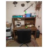 Wooden desk and contents