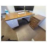 Metal desk and file cabinet