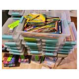 20 containers of pencils  and crayons