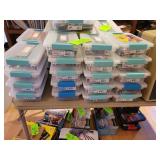 19 containers of pencils and crayons