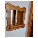Small Oak Wall Mirror with Shelf 30 x 27
