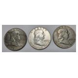 3 Franklin 1/2 Dollars 1942, 1961, 1962