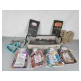 Worry stones, plaques, & wood storage box