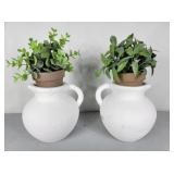 2-Heavy Pottery Pitchers w/ faux air plants 6"