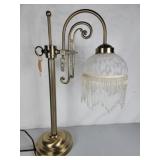 Deak Lamp with Glass shade and Fringe 21"H
