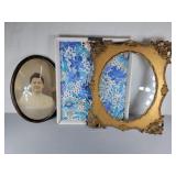 Floral tray, domed frame & antique frame