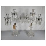 TWO Glass Crystal Carp Fish & Prism Candleholders