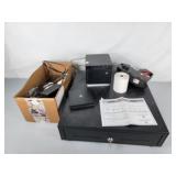 Cash drawer w/ printer, pricing gun, receipt paper
