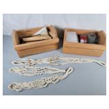 Two wood boxes, macrame plant hangers, & more