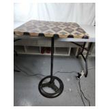 Decoupaged tall table w/ cast iron base