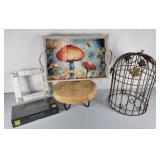 Wood & metal cake plate, tray, frame, cloche