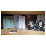 Marble book ends, sterling rimmed coasters & more