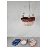 Handmade wrapped coasters & hanging basket