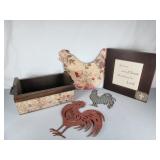 Wood Tote w/ Handles Plaque, Metal Vinyl Roosters