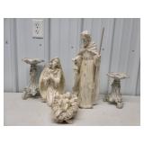 Nativity scene & candle holders