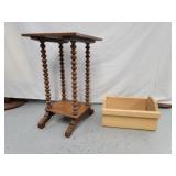 Spool legged table & wooden box