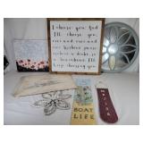 Flower mirror, wood wall art saying print, & signs