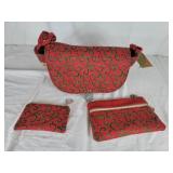 Fabric wrapped purse, matching wallet, coin purse