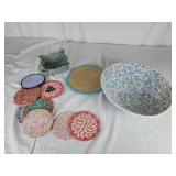 Fabric wrapped bowl, coasters & hot pad