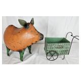 Tin pig & garden cart