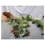 Pine needle swag, ring, picks, pine cones