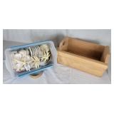 Bin of shells & a wood box